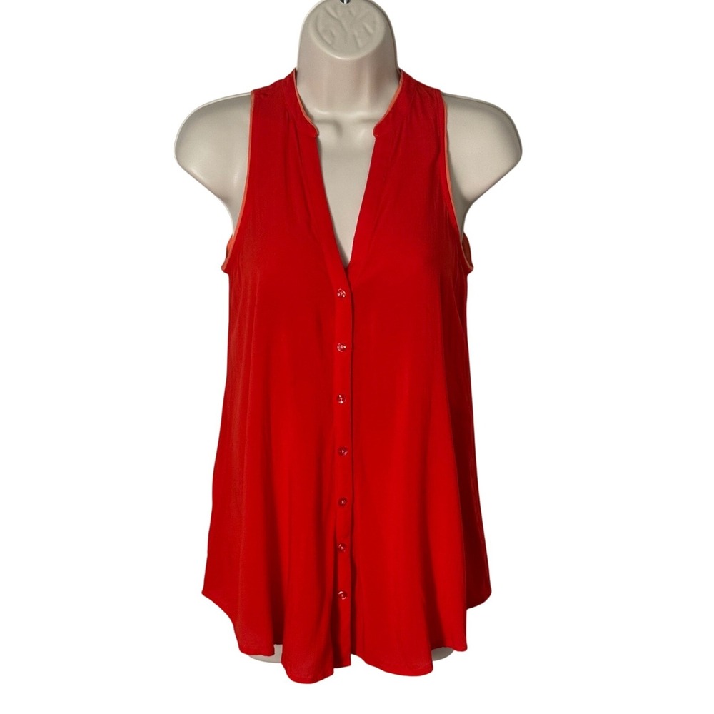Anthropologie Maeve Red Sleeveless Button Down Blouse Split Neck Size 0